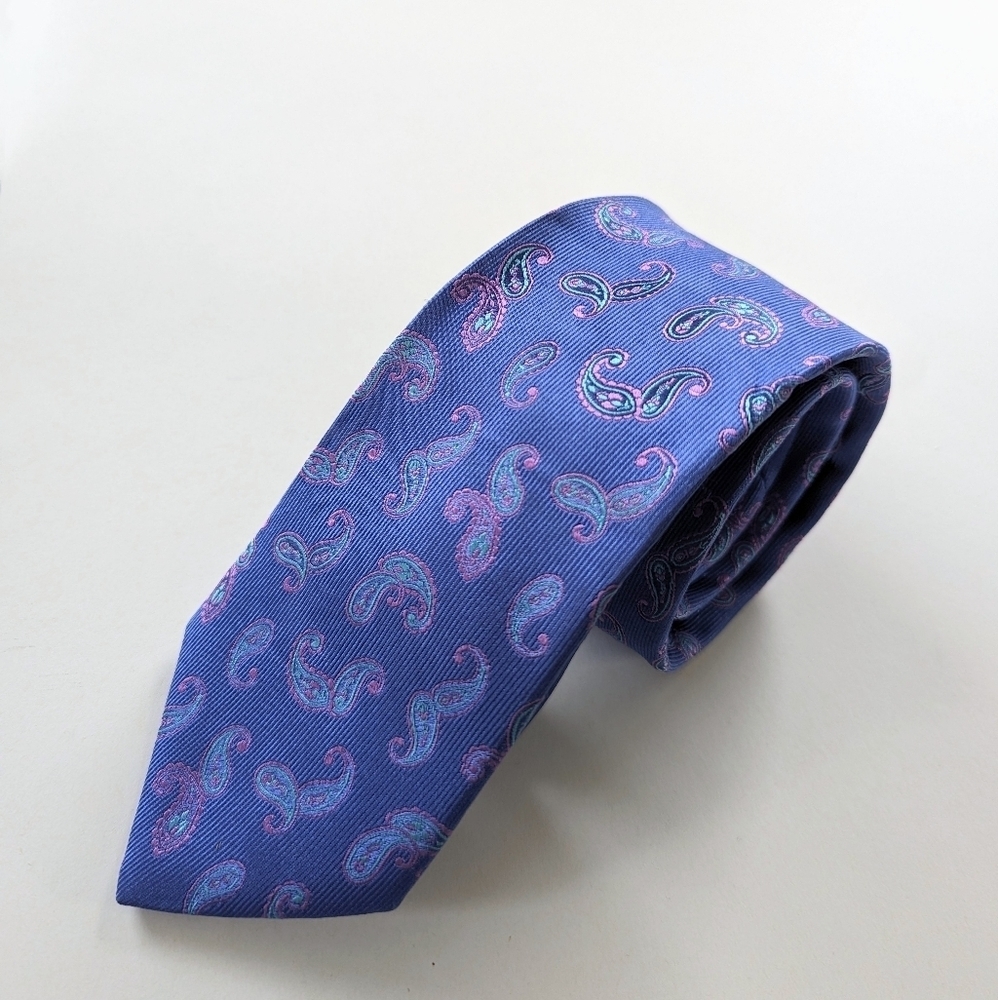 Ted Baker Paisley Micro Ribbed Cornflower Pink Classic Width Silk Tie 61"Long